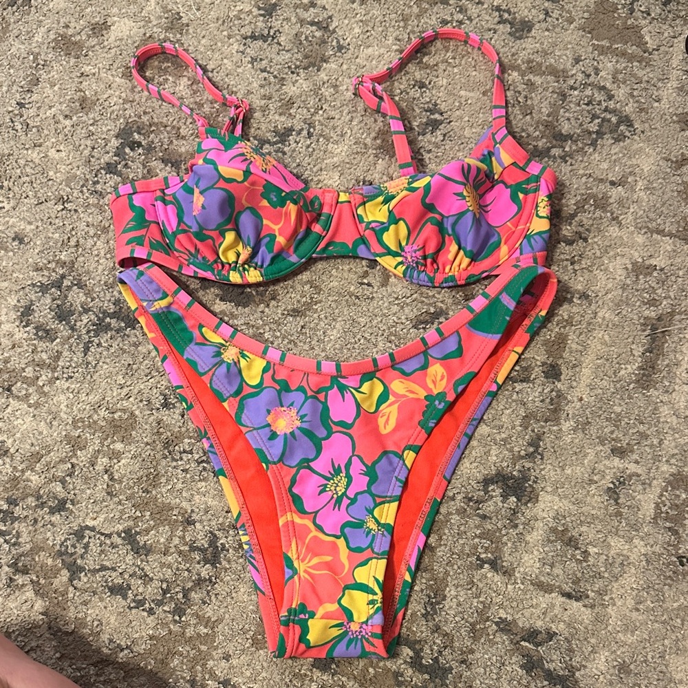 Wild Fable Floral Bikini Set - Pink and Orange
